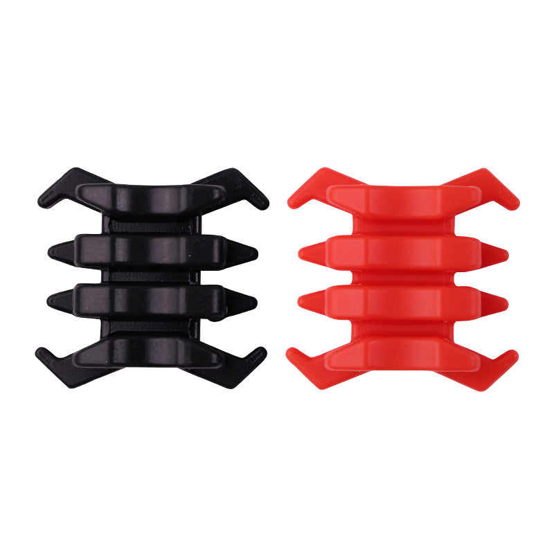 Archery bow string vibration dampers made of rubber in black and red colors, helping reduce noise and stabilize bow performance.