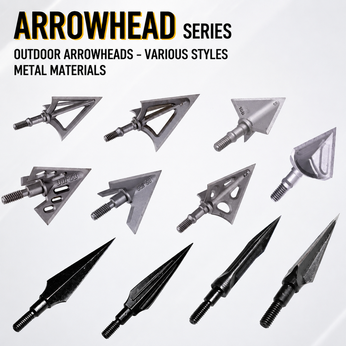 Arrowhead series outdoor hunting broadheads with multiple metal styles and threaded arrow tips