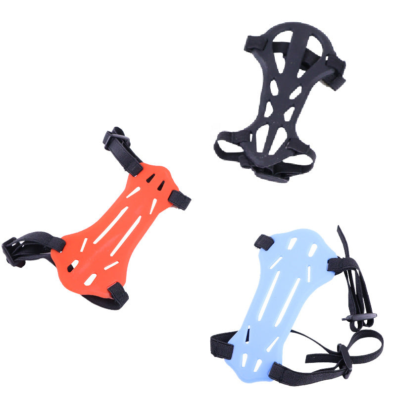 Black red and blue flexible rubber archery arm guard color options with adjustable straps