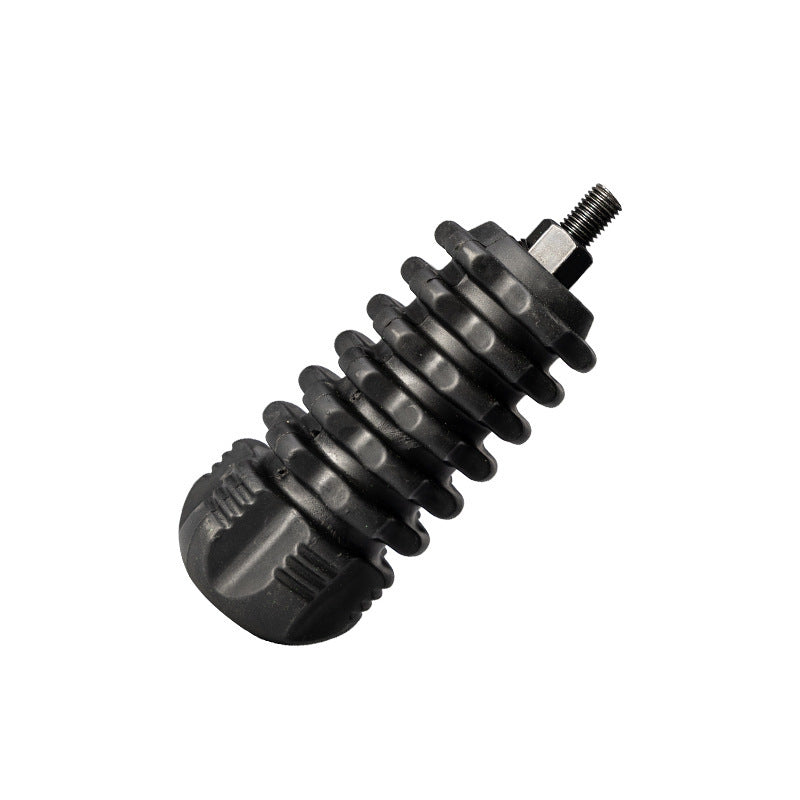 Angled product shot of a black rubber shock absorber for compound bow vibration and noise reduction
