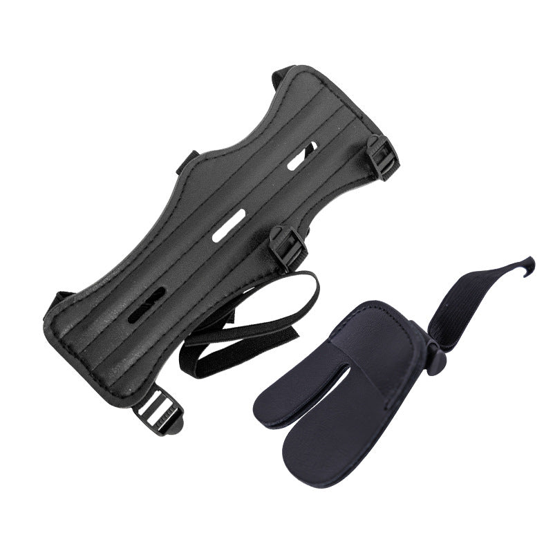 Double layer leather arm guard and finger guard set for archery shooting, adjustable bow protection accessories