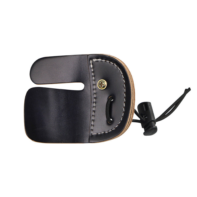 Black horsehide archery finger tab with double-layer leather and adjustable cord lock for recurve bow shooting