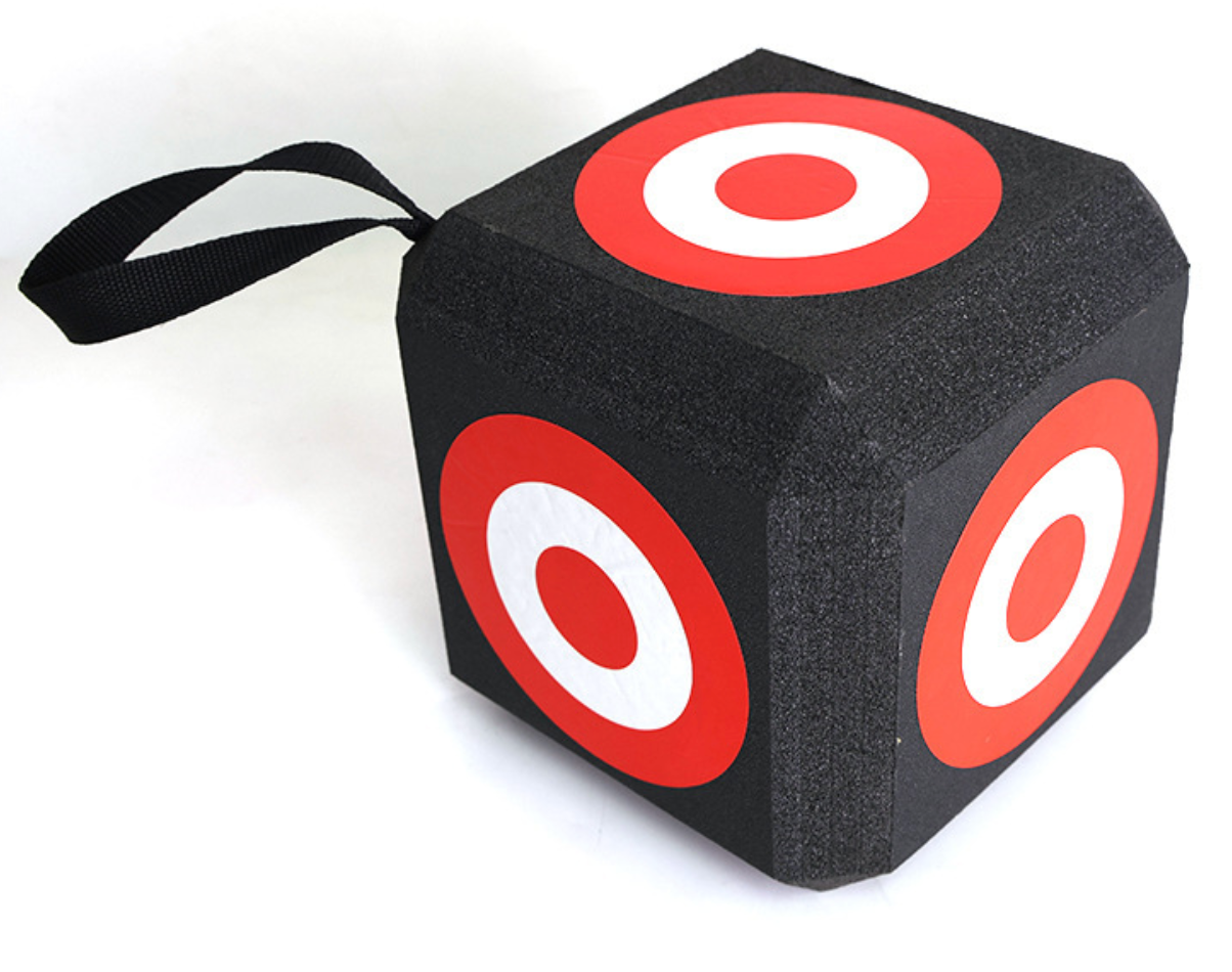 Portable XPE foam archery target with multiple bullseye surfaces and carry handle, designed for bow shooting practice and training.